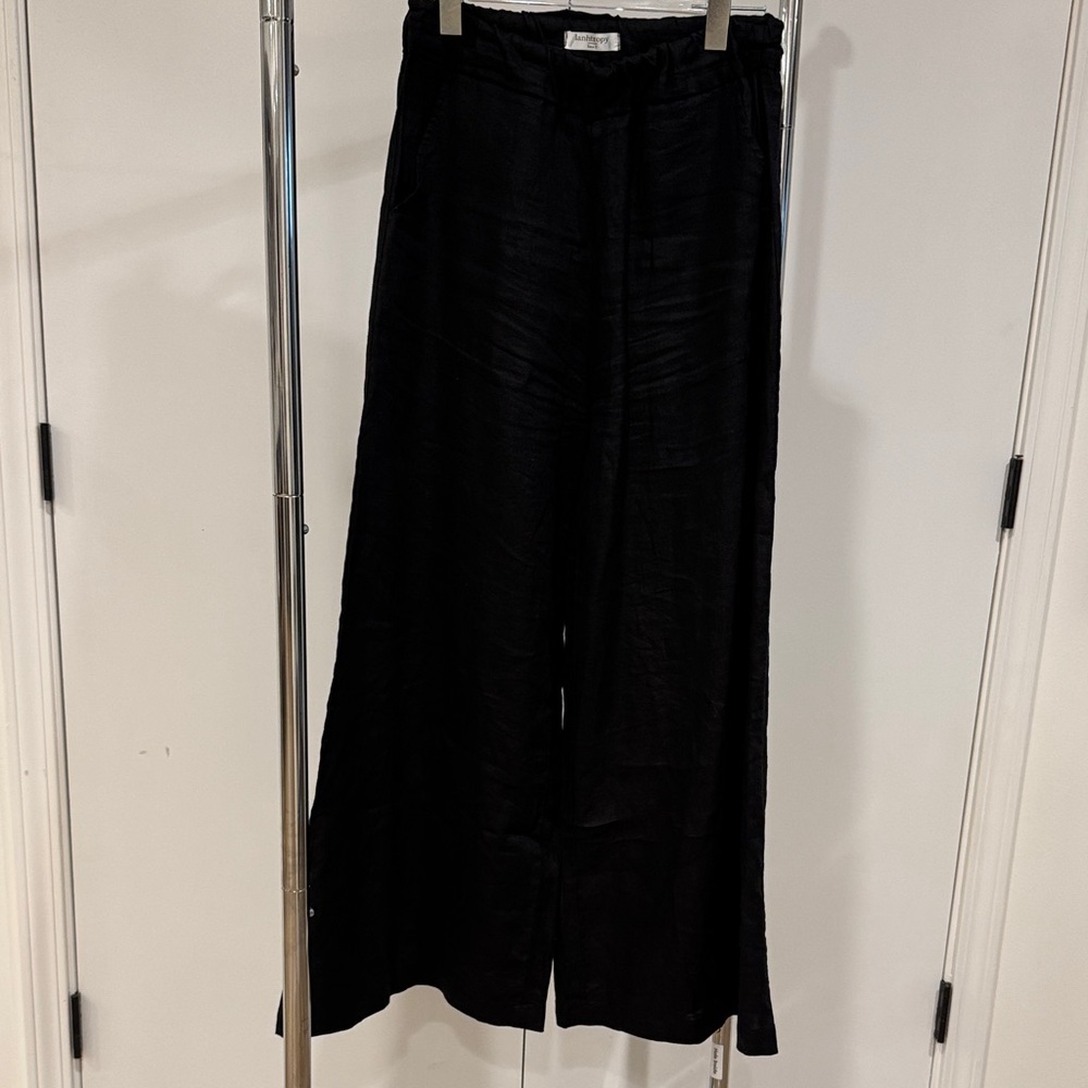 Lanhtropy Black Wide-Leg Linen Pants
